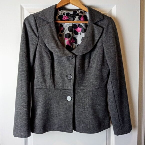 Sandro Grey Pink Fitted Round Collar Knit Jacket - Picture 1 of 6